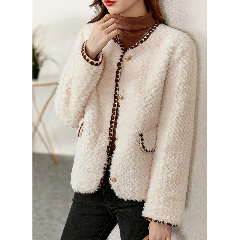 Vimly Short Fluffy Jacket Women 2022 Fashion Luxury Winter O Neck Warm Faux Fur Coat for Office Ladies Female Overcoat 50390