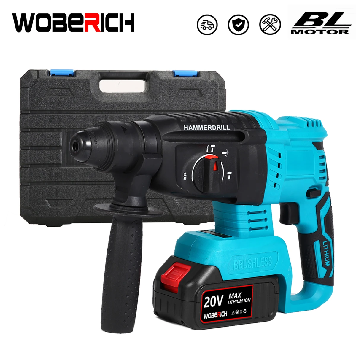 

18V rechargeable brushless cordless rotary hammer drill electric Hammer impact drill With Case For 18V Makita Battery