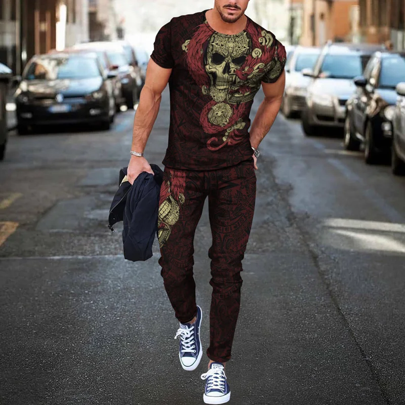 New Product 3d Digital Printing Trousers -Short Sleeved Trousers Suit Fashion Hip -Hop Trendy  Casual And Comfortable  Men's set