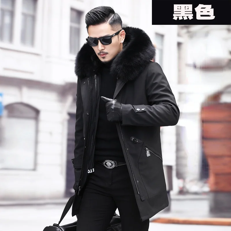 

Winter Warm Thick Real Mink Liner Parka Men Autumn 2023 Business Hooded Big Fox Fur Collar Male Jacket Abrigo Hombre Gxy1073