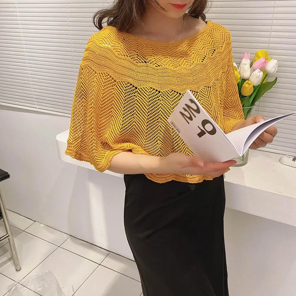 

Summer Simple Cut-out Anti Sun Shirt Fake Collar Female Small Shawl Pure Colors for Beach