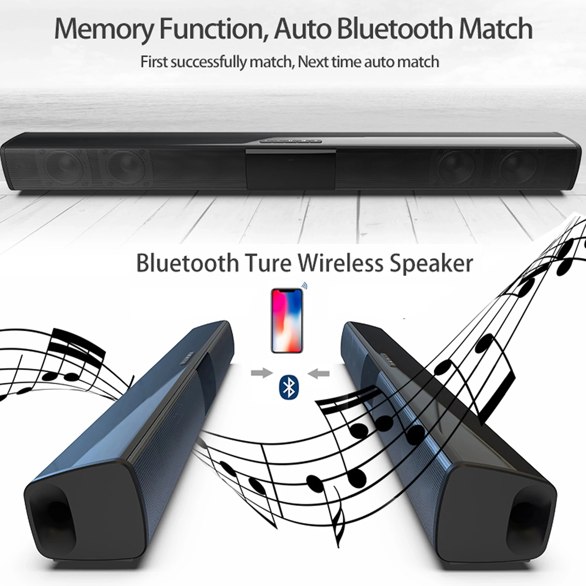 40W Wireless Subwoofer Home Theater Echo Wall Amplifier Bluetooth Speaker HiFi Stereo Music Center TV Soundbar TF AUX FM Radio |