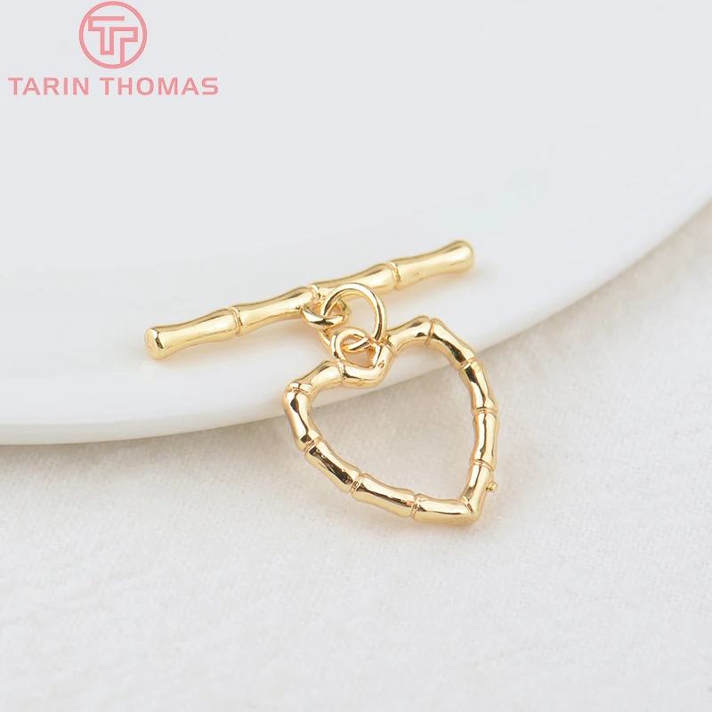 

(3247)6 Sets O:15x16MM T:25MM 24K Gold Color Plated Brass Heart Bracelet O Toggle Clasps High Quality Diy Jewelry Accessories