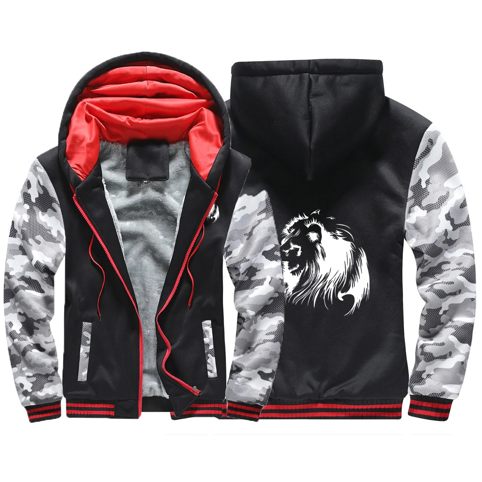

2022 Meditation Lion Printed Men Autumn Winter Hoodies Camouflage Sleeve Jacket Hooded Fleece Long Sleeve Sweatshirts