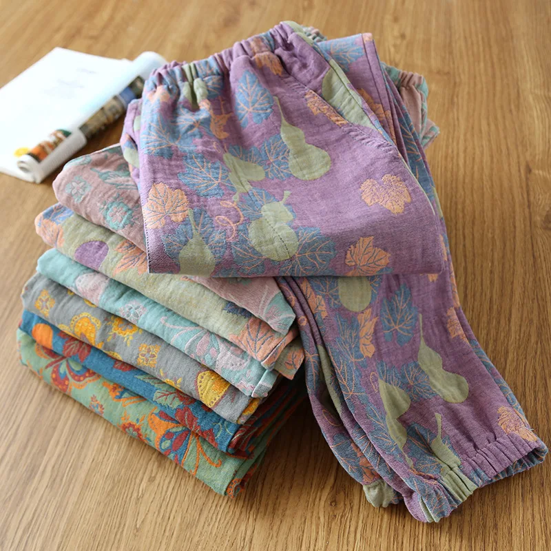 

Cotton Trousers Women's Pants Spring Autumn New Loose Pajamas For Sleep Bottoms Room Wear Ladies Flower Pants Sleepwear