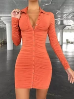 articat new autumn casual womens dresses vintage bodycon single breasted summer dress simply ruched y2k womens clothin