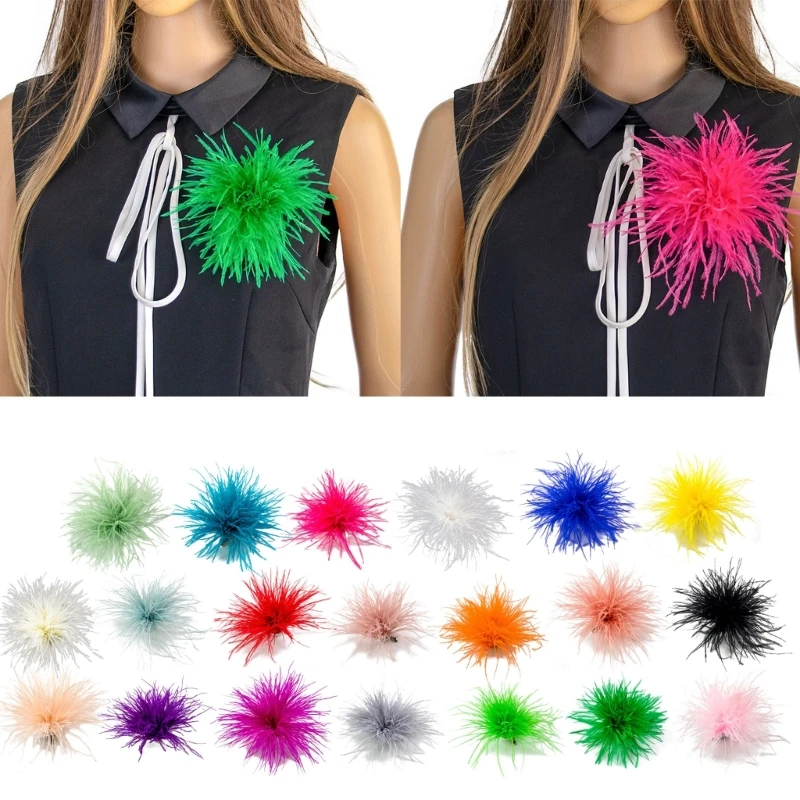 

Multi-colored Ostrich Feather Brooch Scarf Clip Women Men Fashion Lapel Pins Hat Clothing Decoration DIY Jewelry Accessories
