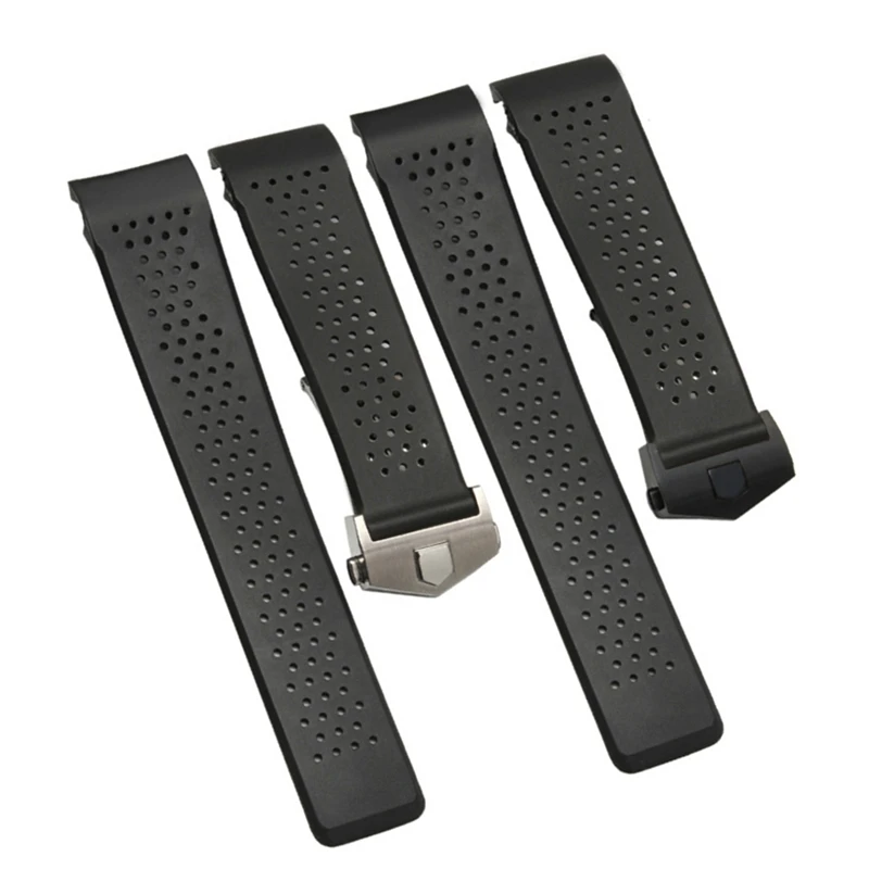 

22mm 24mm Black Ventilation Watch Band For TAG CARRERA Silicone Rubber Waterproof Watch Strap Bracelet Belt