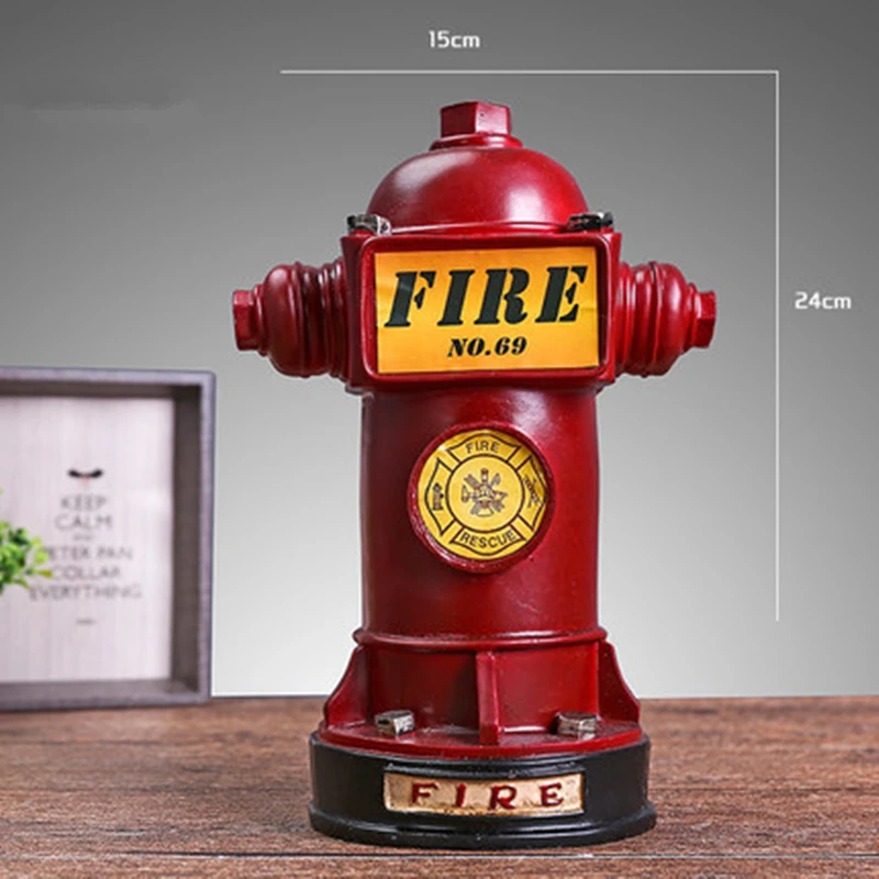 24cm Resin Fire Hydrant Piggy Bank Extinguisher Figurines Ornament For Home Vintage Soft Decoration Kid Birthday images - 6