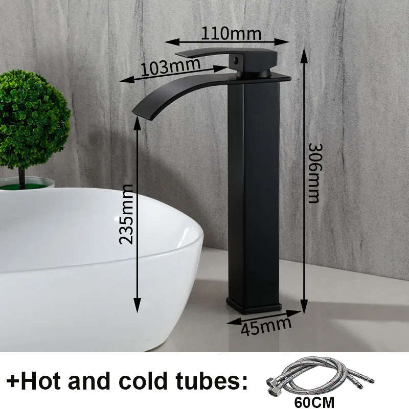 

Черный водопад, высокий стиль, смеситель для умывальника из нержавеющей стали, смесители для горячей и холодной воды, смесители для раковины, установка на столешницу