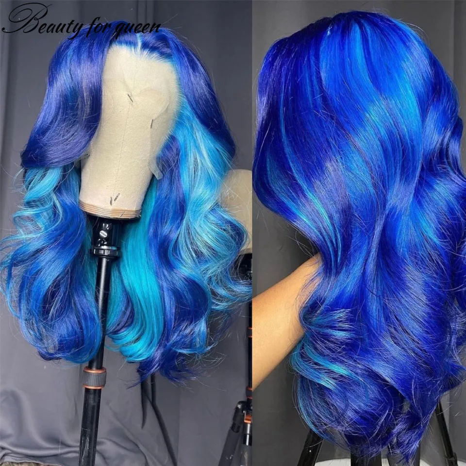 

13*4Body Wave Blue Lace Front Human Hair Wigs For Women 150 Density Brazilian Hair HD Transparent Lace Frontal Wigs