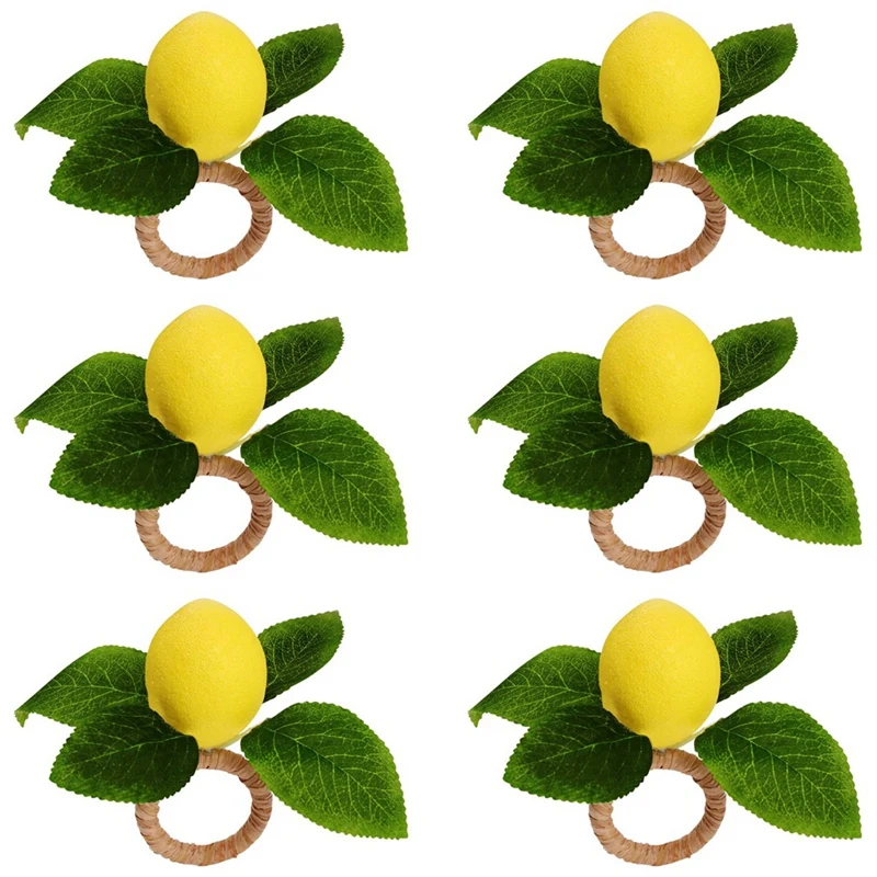 

Promotion! Lemon Napkin Rings Set Of 6, Faux Lemon Summer Farmhouse Napkin Ring Holder For Dining Table Decor Banquet Wedding