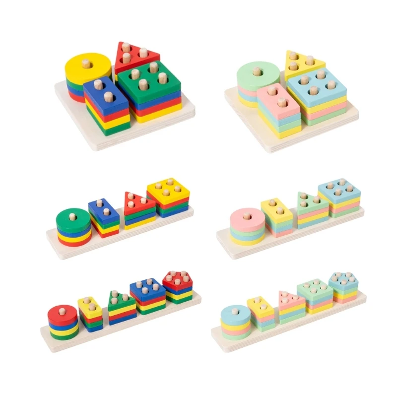 

Pillars Blocks Montessori Toy Shape Matching Toy Wooden Sorting and Stacking Toy