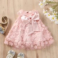 0 3y summer toddler baby girls sweet princess dress sleeveless flower printed mesh lace a line sundress with big bowknot