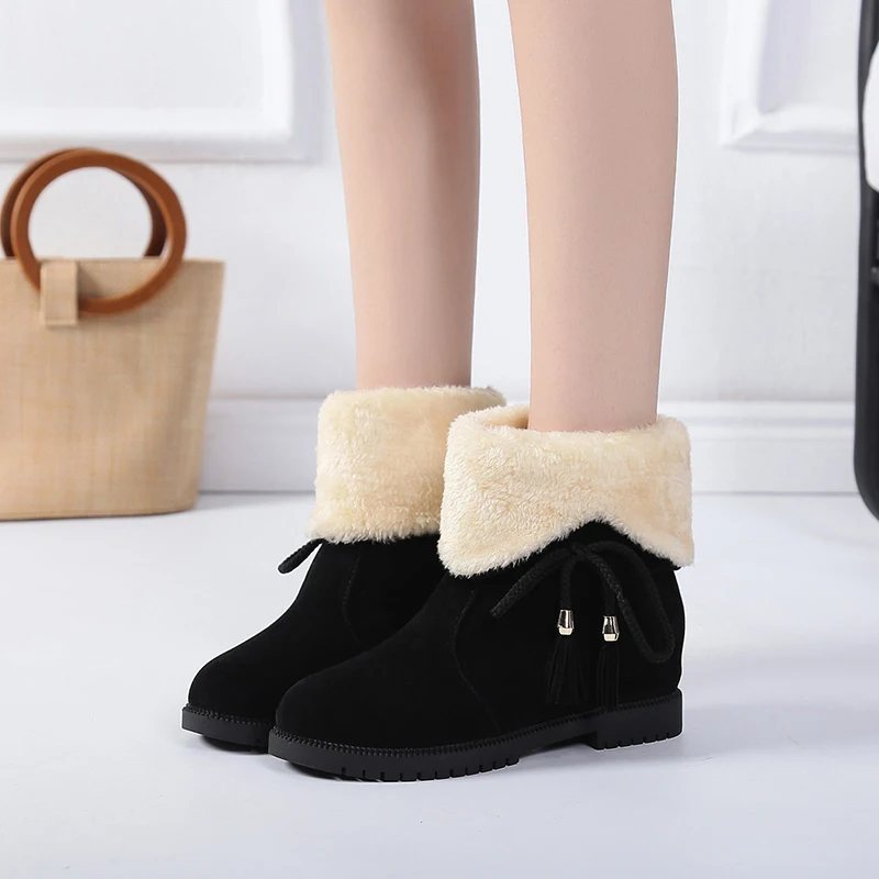 Красные ботинки женские на меху зимние меховые интегрированные флисовой