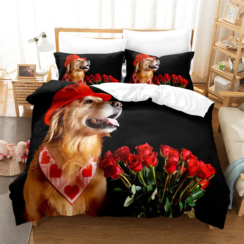 

Cute Dog Bedding Set Animal Theme Flower Duvet Cover Set 3d Bedding Fashion Print Bed Set Kids Queen Duvet Cover Bedding Sets