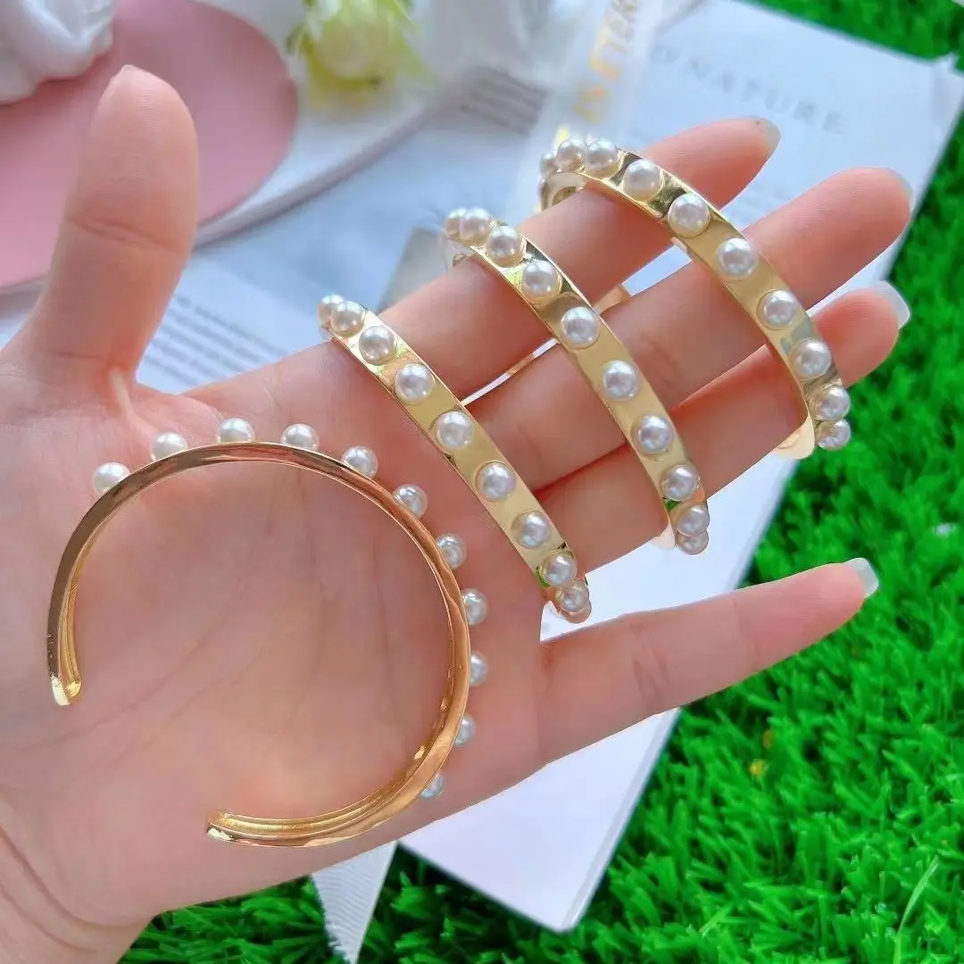 

3PCS, NEW Gold Color Shell Pearl Braided Cuff Bangle Bracelet for Women Vintage Jewelry