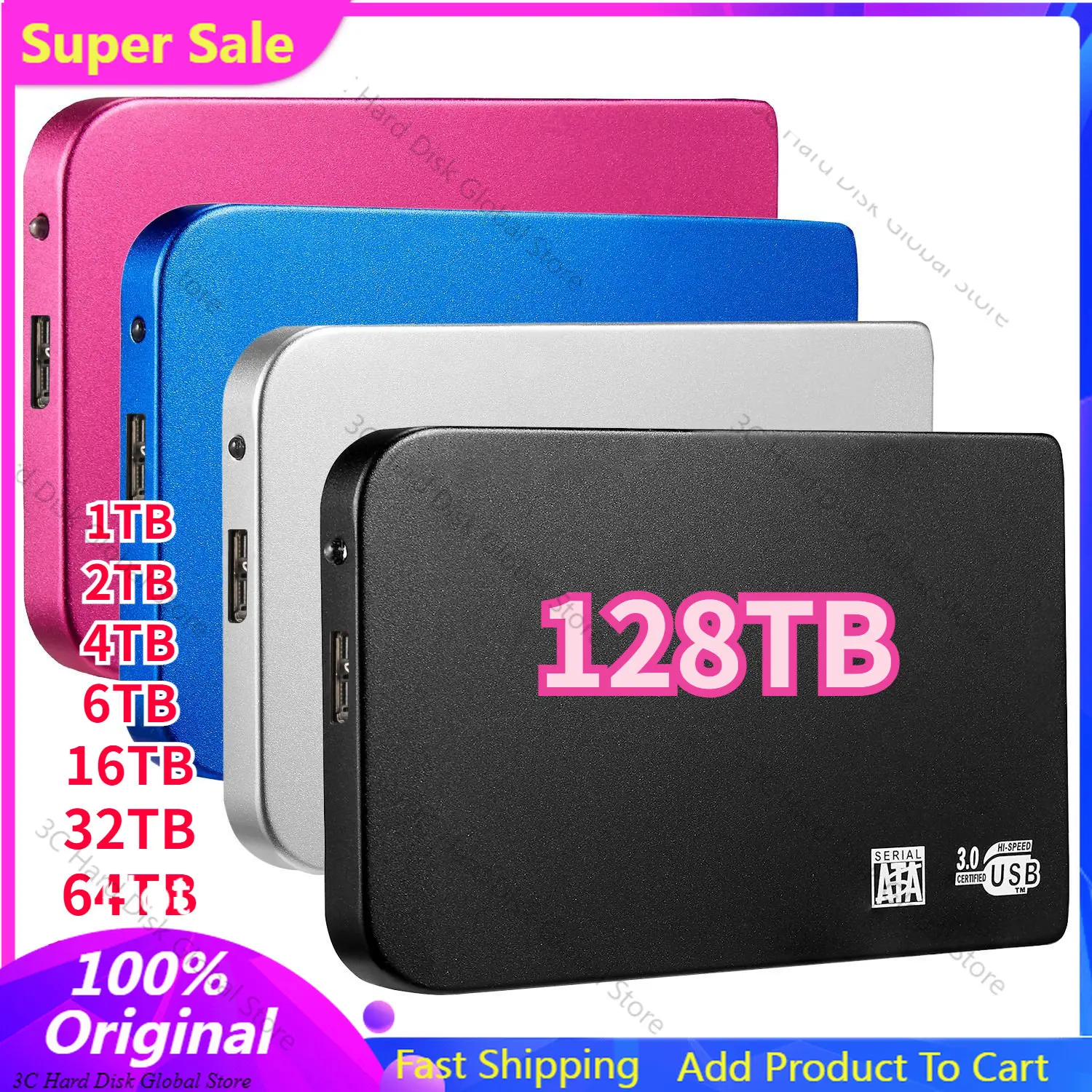 ssd 1TB 2TB 128TB Portable External Solid State Drives Type-C USB 3.0 compatible for laptop HDD Mobile External Hard Drive