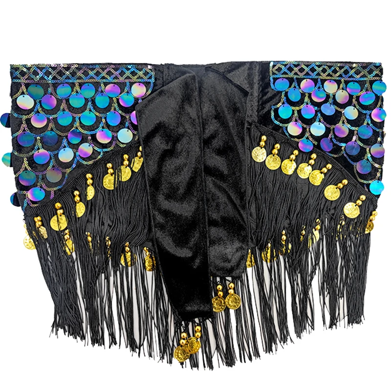Женский набедренный платок с бахромой и цветными монетами аксессуар для танца