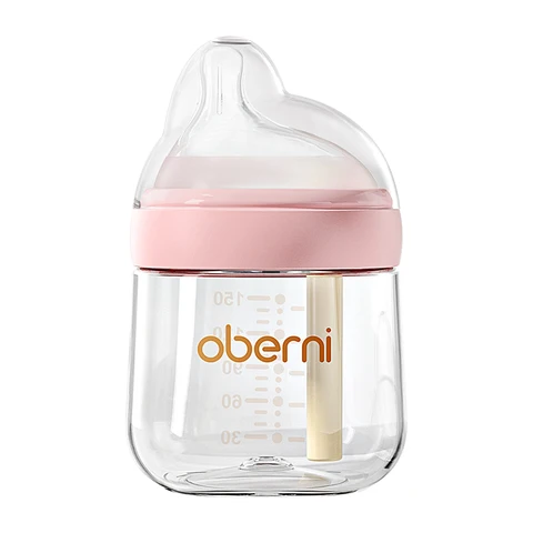 Новая стеклянная бутылочка для молока Oberni a с вентиляционным отверстием, бутылочка для кормления с защитой от коликов для новорожденных, 150 мл, 5 унций, имитирует соски для грудного вскармливания