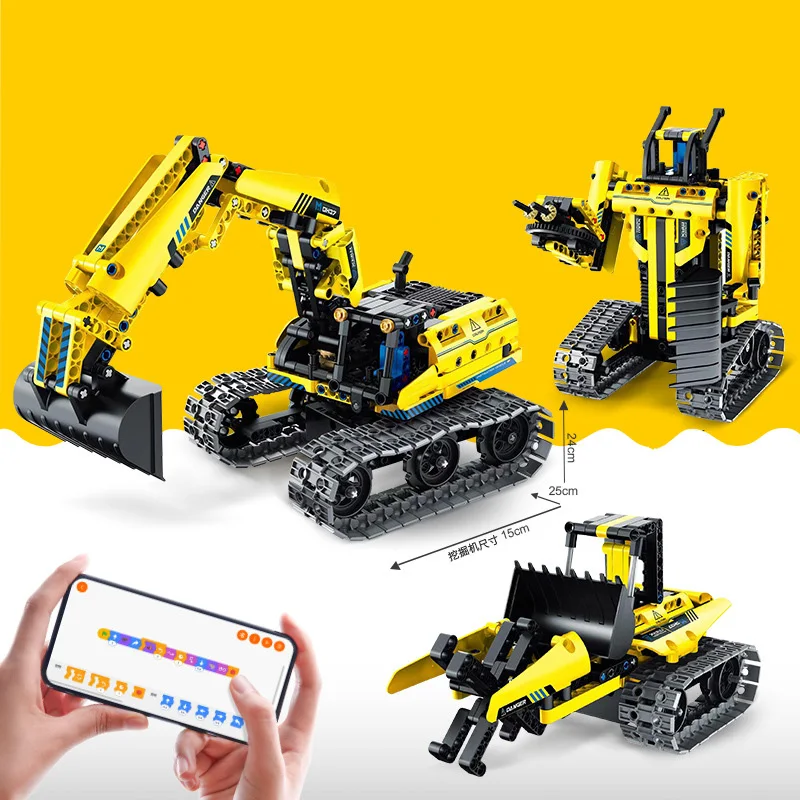 

Technical Rc Engineering Vehicle Moc Building Block Radio 2.4ghz Remote Control Model Toys Excavator Robot 3in1 Brick For Gifts