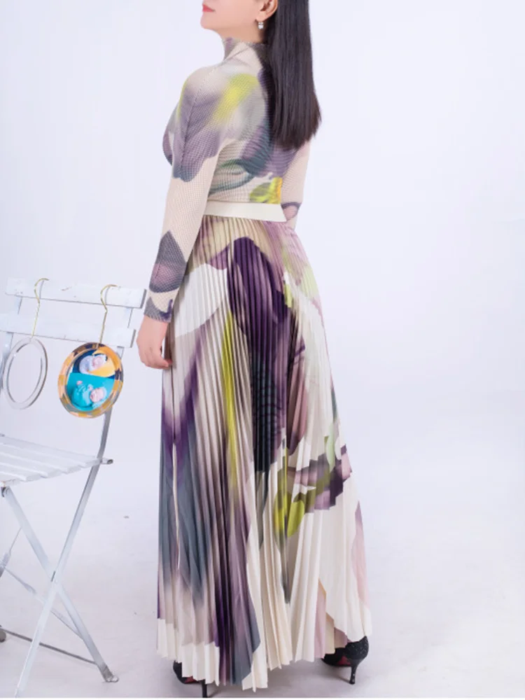 Женский плиссированный костюм GVUW Осенний облегающий топ с воротником-стойкой и