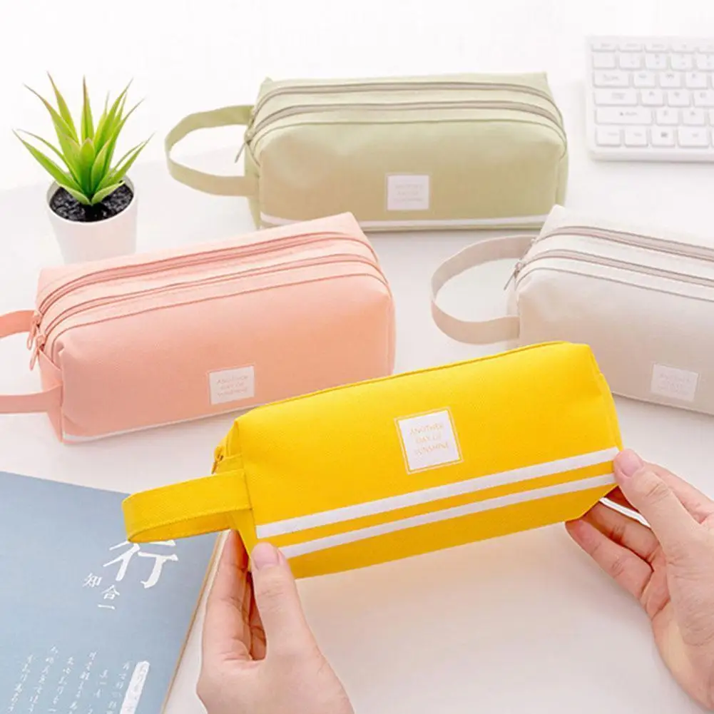 

Creative Double Layer Large Capacity Pencil Case Simple Oxford Case Bag Cloth Zipper Pencil Bag Pencil Double Stationery L9Z6