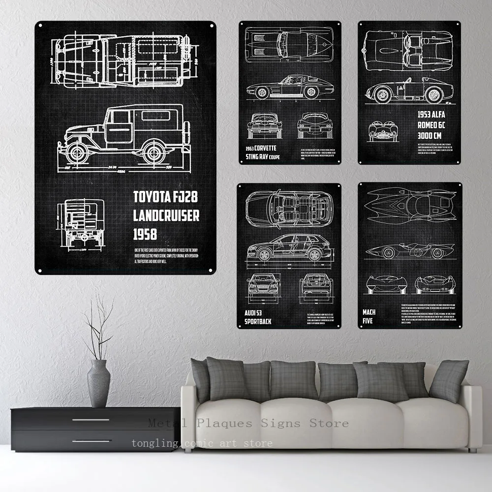 

Ретро Автомобильная линия конструкция металлическая фотостена искусство для паба клуба мужская пещера Бар Авто Бар Ремонт магазина Декор