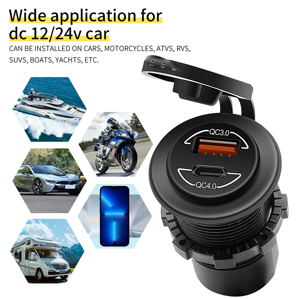 

12V/24V DC Car Charger Tablet Charging Undervoltage 20mA Boats For 12/24V Cars For Mobile Phone Charging Motorcycles 20cm Line
