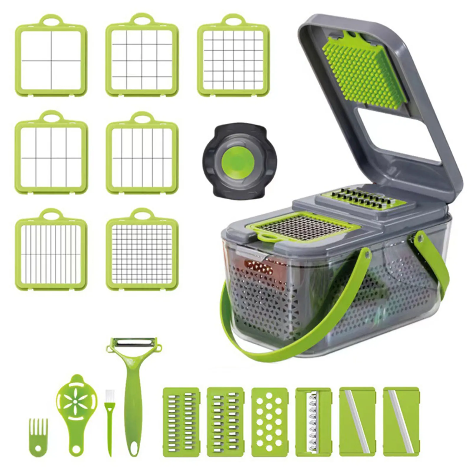 

Vegetable Slicer Multifunctio Veggie Cutter Grater Chopper with Food Storage Container Tool Fruit Dicer for Potato Onion Carrot