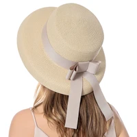 summer beach straw hats for women simple flat top ribbon bowknot elegant ladies sun hats girl sombreros de mujer chapeu feminino