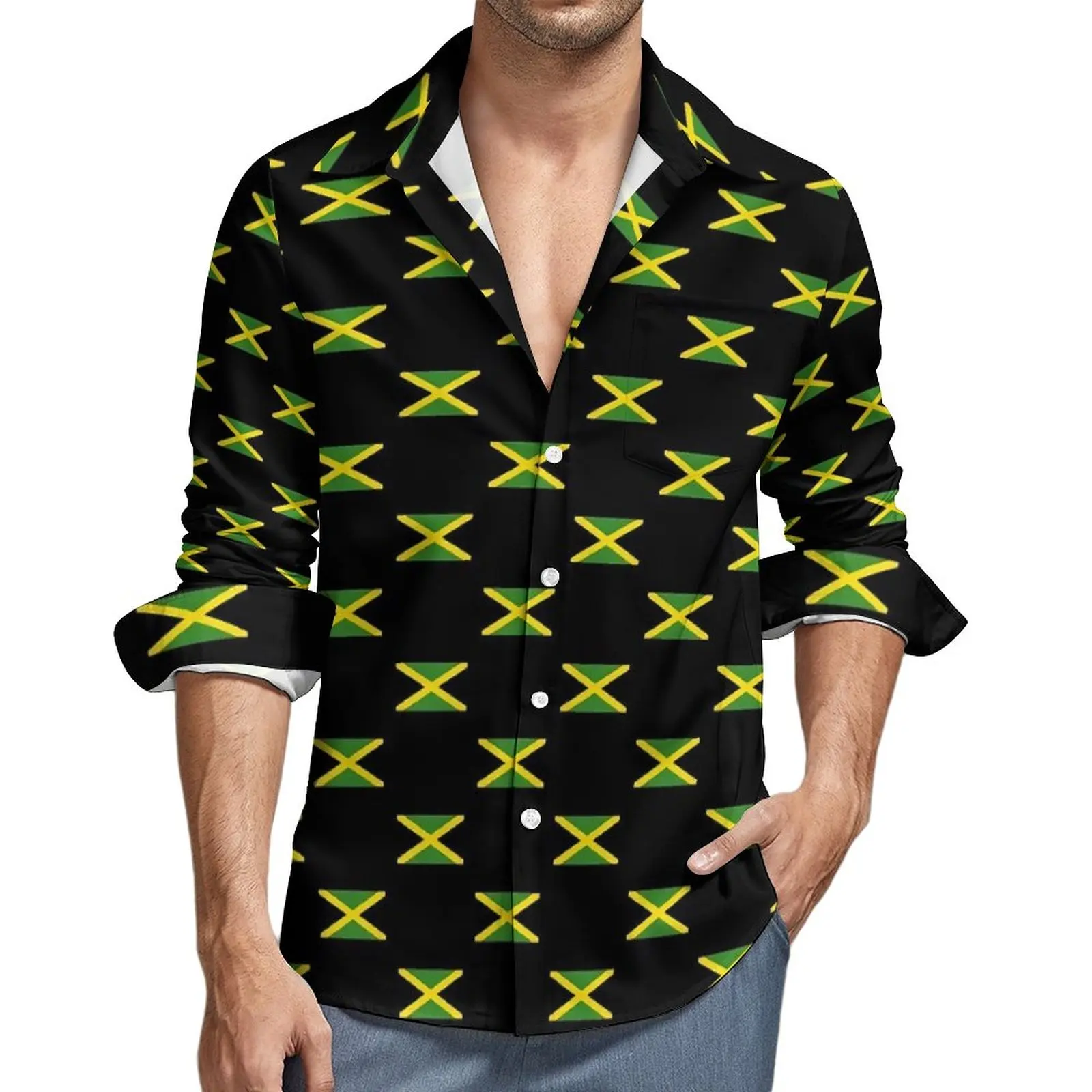 

Jamaican Flag Casual Shirts Man Jamaica Fashion Shirt Long Sleeve Vintage Harajuku Blouses Autumn Graphic Clothing Plus Size