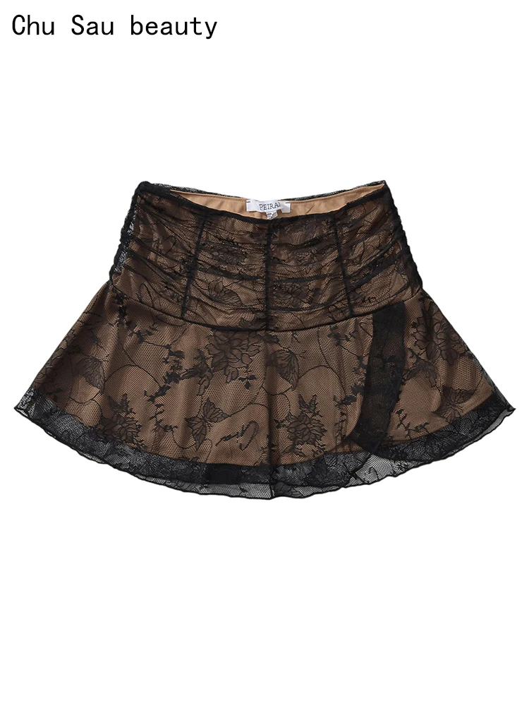 

Женская кружевная жаккардовая мини-юбка с заниженной талией