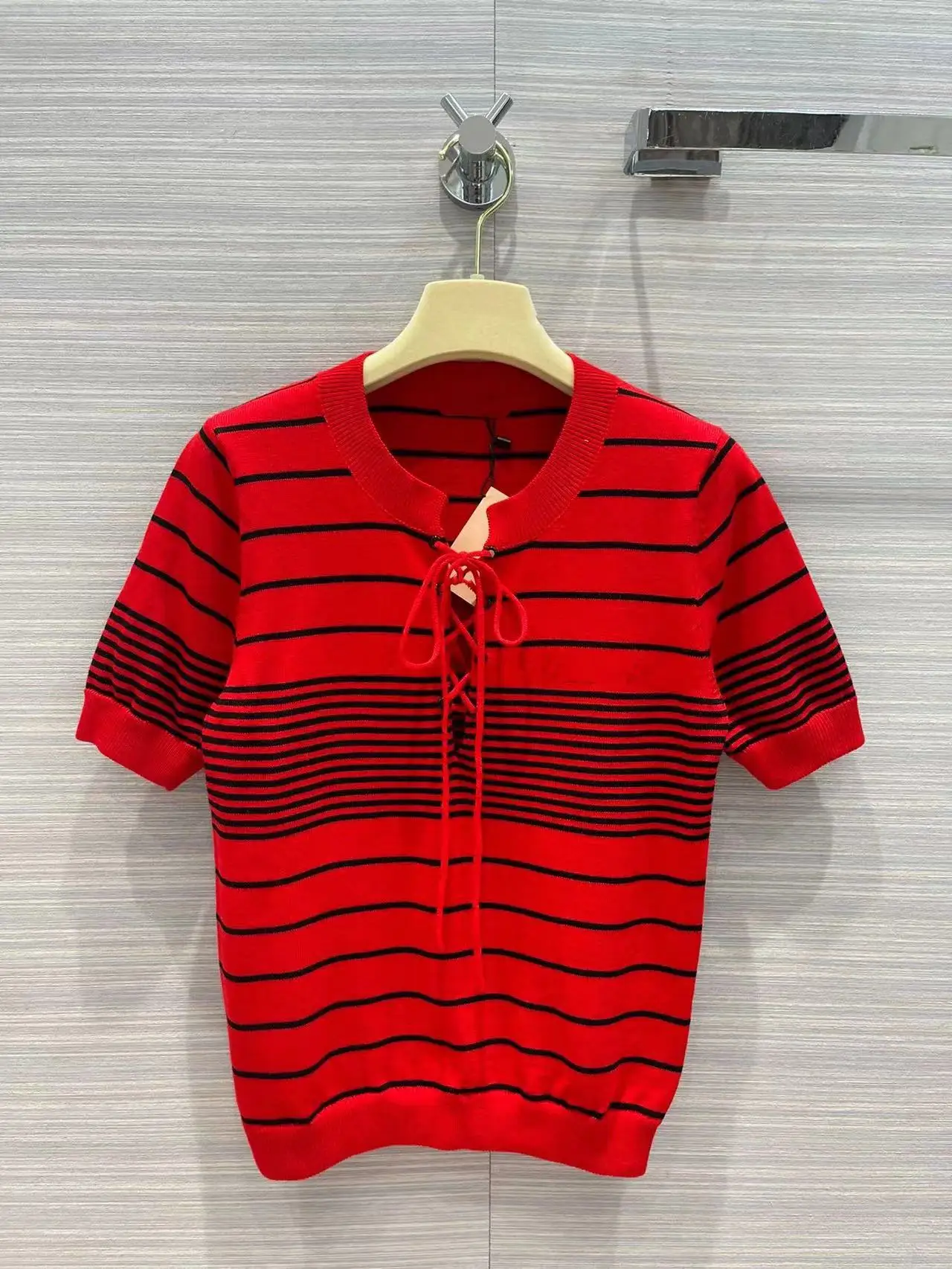 

Fyion Sicily Knitted T-Shirts 2022 Summer Spring New Fashion Design Women Runway High Quality Vintage Stripes Print Wool Top