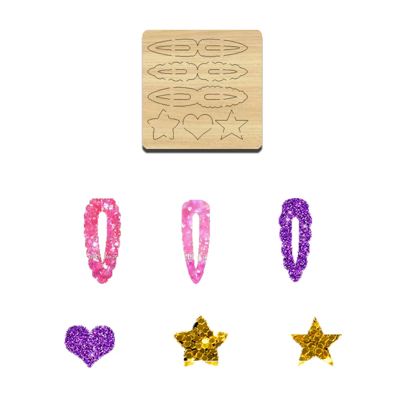 

HN1507 The Hair Clips Such As Star And Love Are Combined With Wooden Cutting Die, Which Is Suitable For Most Machines