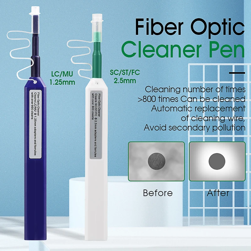 10PCS/lot 2.5mm/1.25mm Cleaning Pen SC FC ST LC Optic Fiber Cleaner One Touch Cleaning Tool 800 times Cleaning