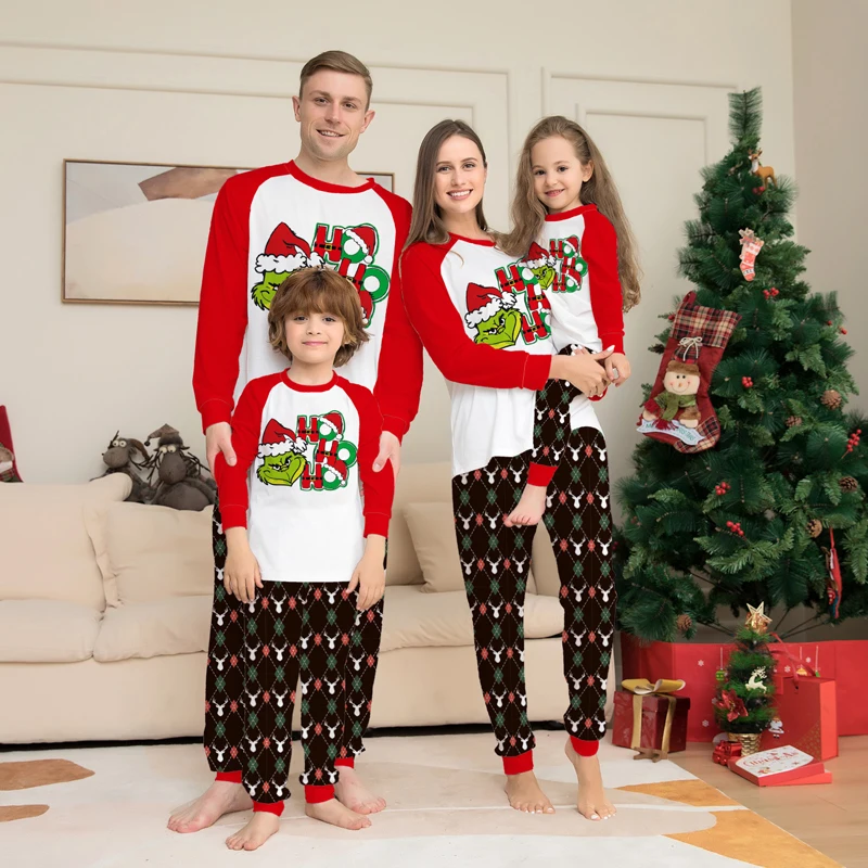 

Christmas Family Matching Outfits Father Mother Pajamas Sets Cartoon Print Top+Pants Baby Kids Sleepwear Xmas New Family Clothes