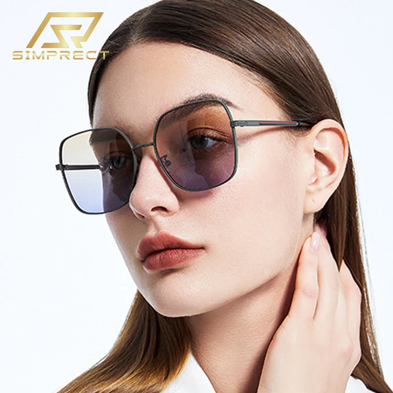 

SIMPRECT Square Polarized Sunglasses Women 2022 Luxury Brand Designer Quality Sun Glasses Vintage Oversized Shades For Women