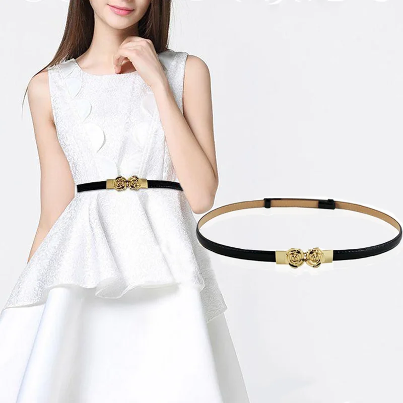 Fashion Versatile Waist Chain Small Belt Adjustable Metal Floral Buckle Waist Strap Ladies' Jeans Dresses Decorative Waistband