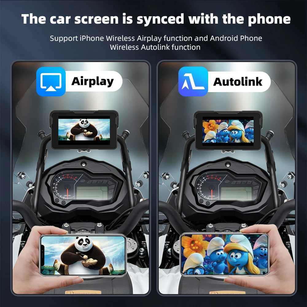 Фото EKIY IP 67 18-язычный WIFI BT5.0 мотоциклетный CarPlay 5-дюймовый беспроводной экран с поддержкой Android Auto, навигация для мотоциклов с TPMS №5
