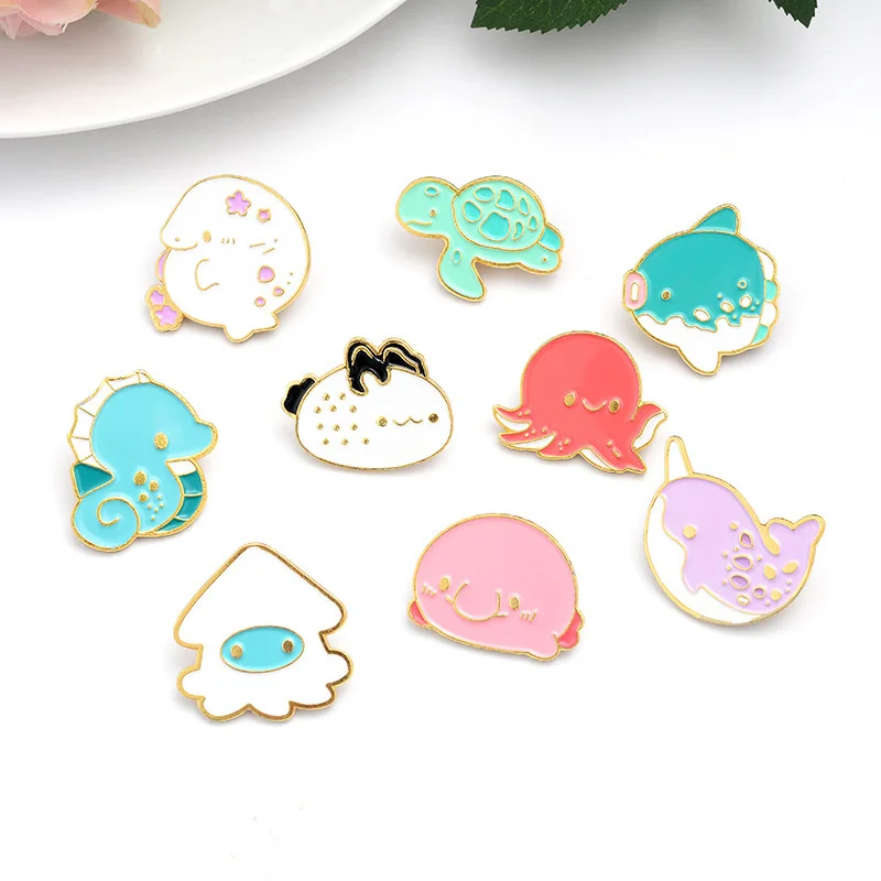 

Cartoon Octopus Sea Animal Pins Student Cute Seahorse Turtle Backpack Clothing Accessories Alloy Enamel Lapel Pins Brooches
