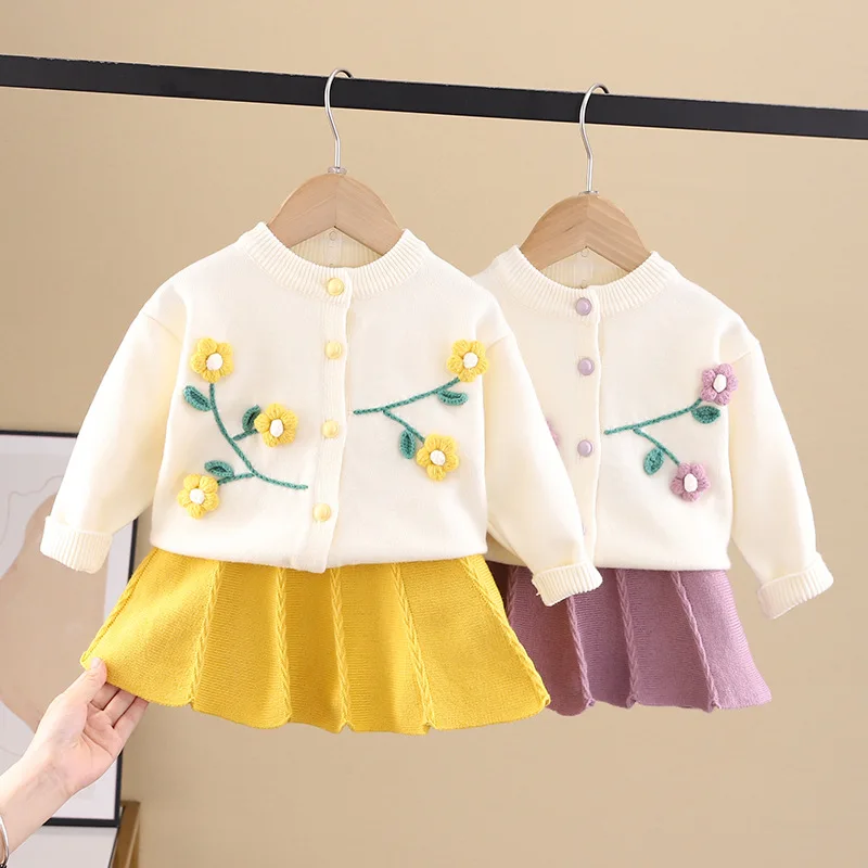 2022 Toddler Baby Girl Clothes spring Autumn Winter Children Knitted Sweater Dress Suit 2Pcs Kids Clothing For Girls Dress images - 6