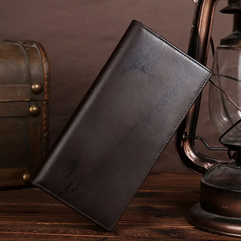 

YIANG Genuine Leather Cowhide Men High Quality Clutch Money Bag Vintage Long Purse Coin Pocket Case Card Holder Bifold Wallet