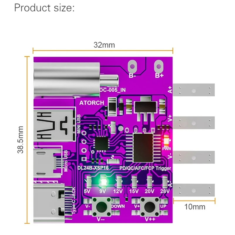 Type-C PD3.1 4-проводная тестовая плата с быстрой зарядкой измеритель напряжения