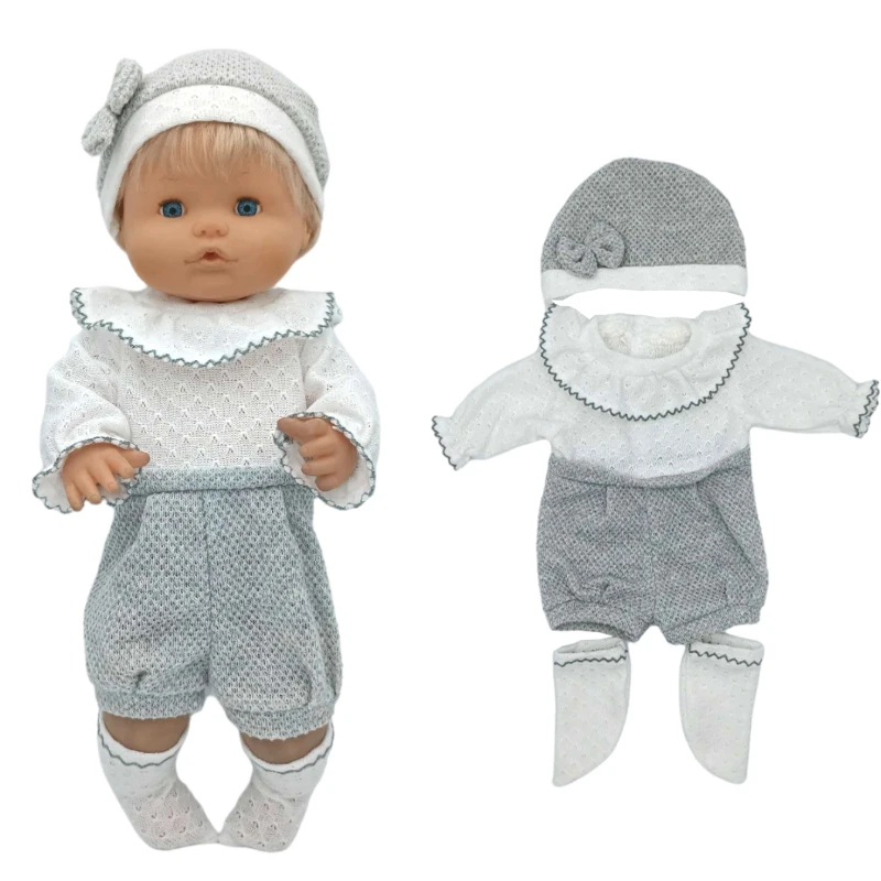 

Reborn Baby Doll Boy Clothes Grey Rompers Sock Hat for 40 Cm Nenuco Doll Clothing Ropa Y Su Hermanita Toys Wears