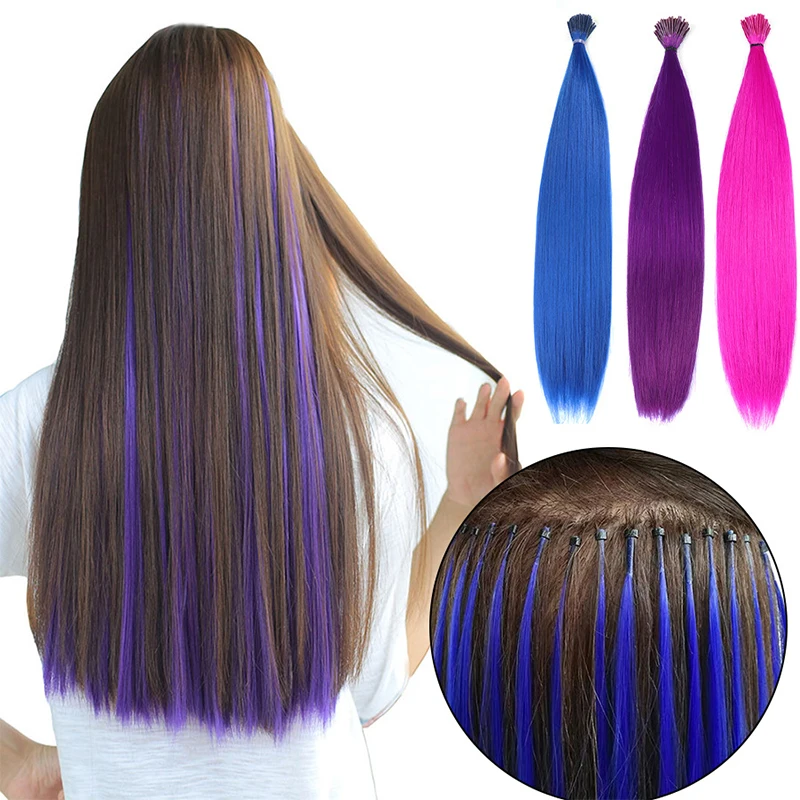 

Tip Feather Hair Extensions Straight Colorful Synthetic Pre Bonded Hair Luxury for Braiding 16" 0.5grams/strand 50strands/pack