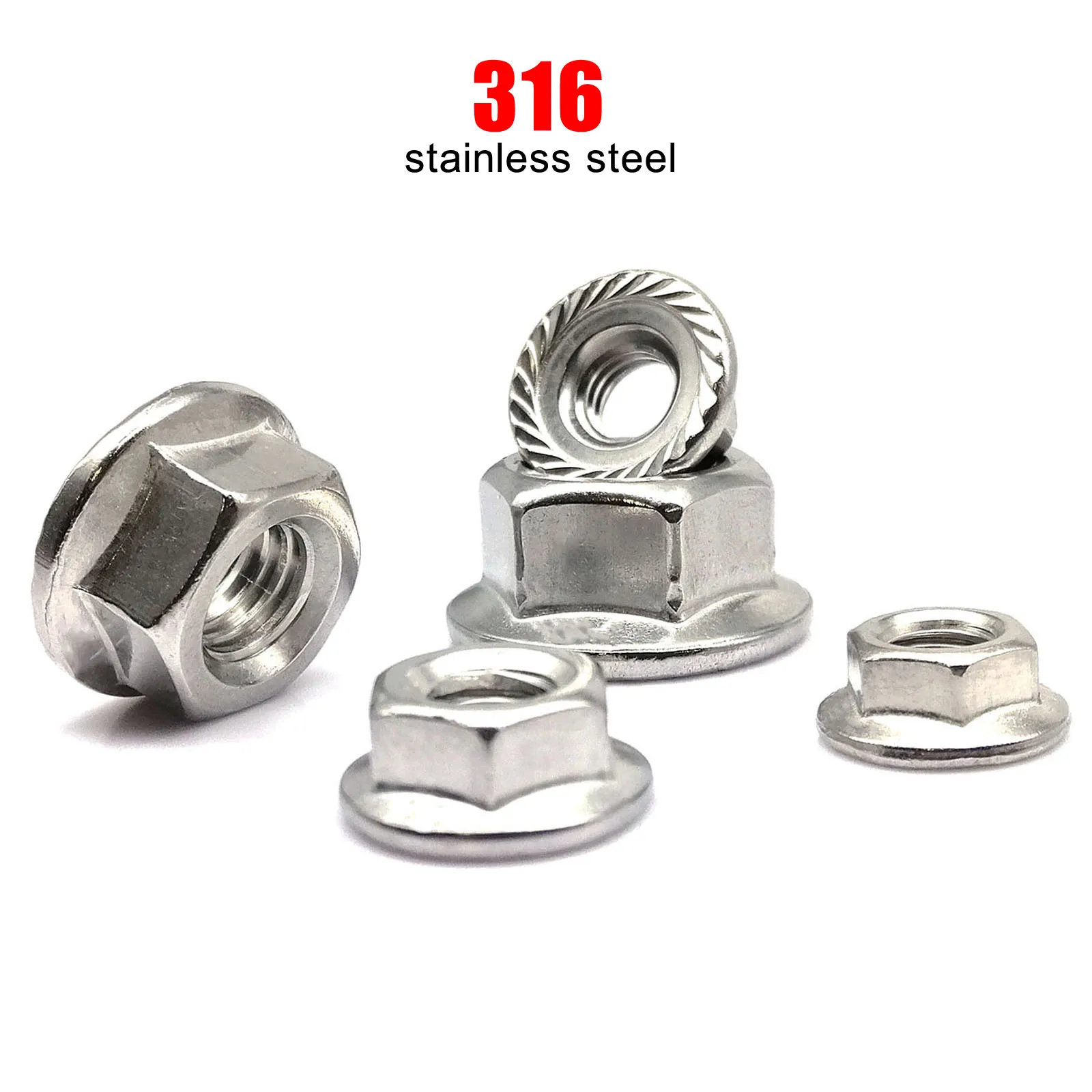 

2/10/20pcs High Quality M3 M4 M5 M6 M8 M10 M12 DIN6923 316 A4 Stainless Steel Hexagon Hex Head Serrated Lock Spinlock Flange Nut