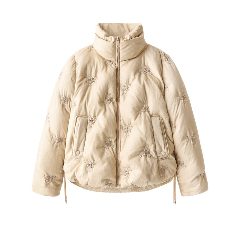 High-quality 90%  White Duck Down  Casaco Feminino Inverno 2022  Women Jacket  Luxury  Embroidery Thin Wide-waisted