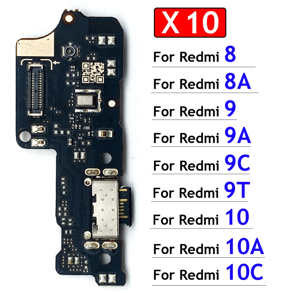 

10Pcs New For Xiaomi Redmi 6 6A 7 7A 8 8A 9 9A 9C 9T 10 10A 10C USB Charger Dock Connector Charging Port Microphone Flex Cable