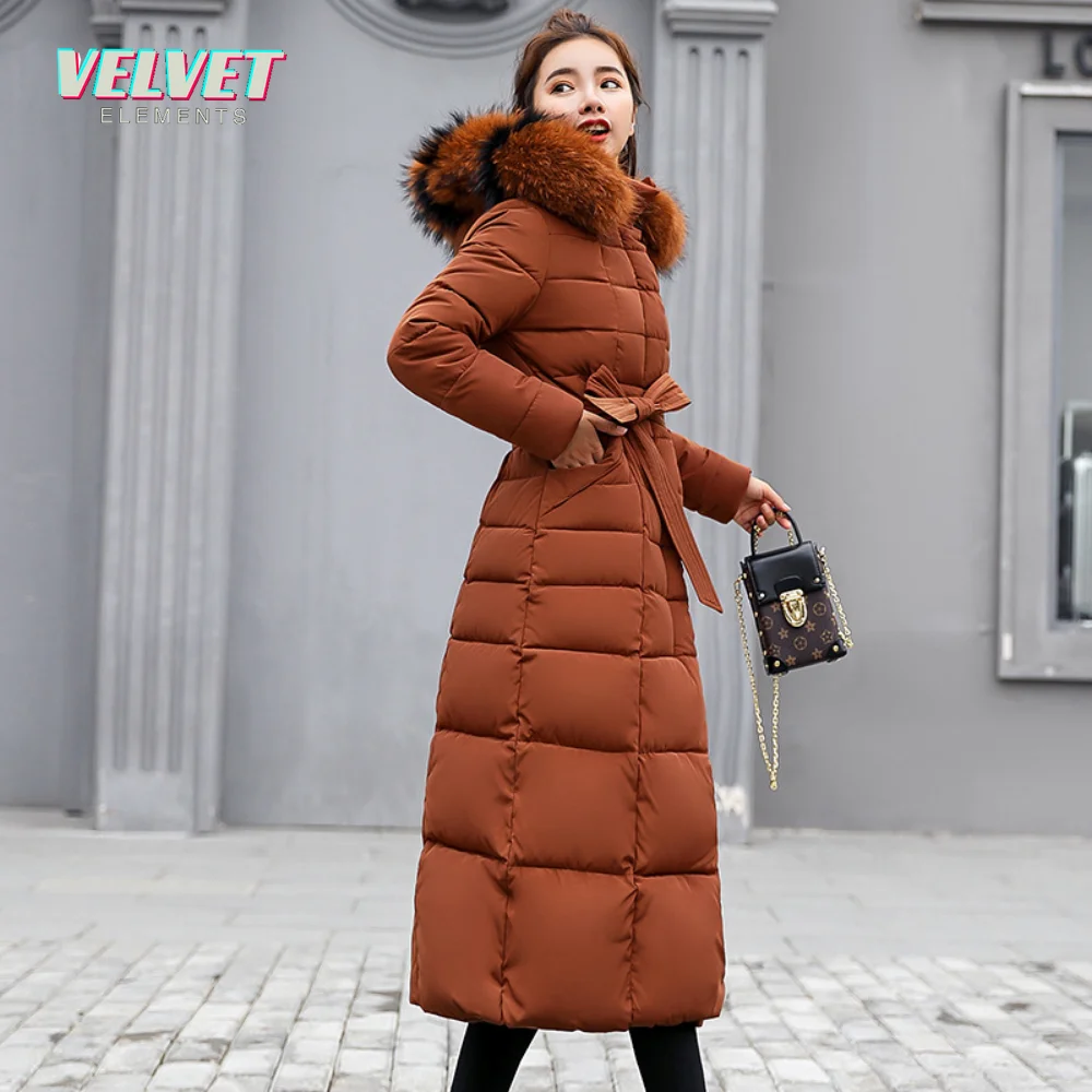 VelvetElements 2023 New Down Cotton Padded Liner Parkas 3XL Fashion Fur Collar Winter Jacket Women Long Hooded Winter Coat